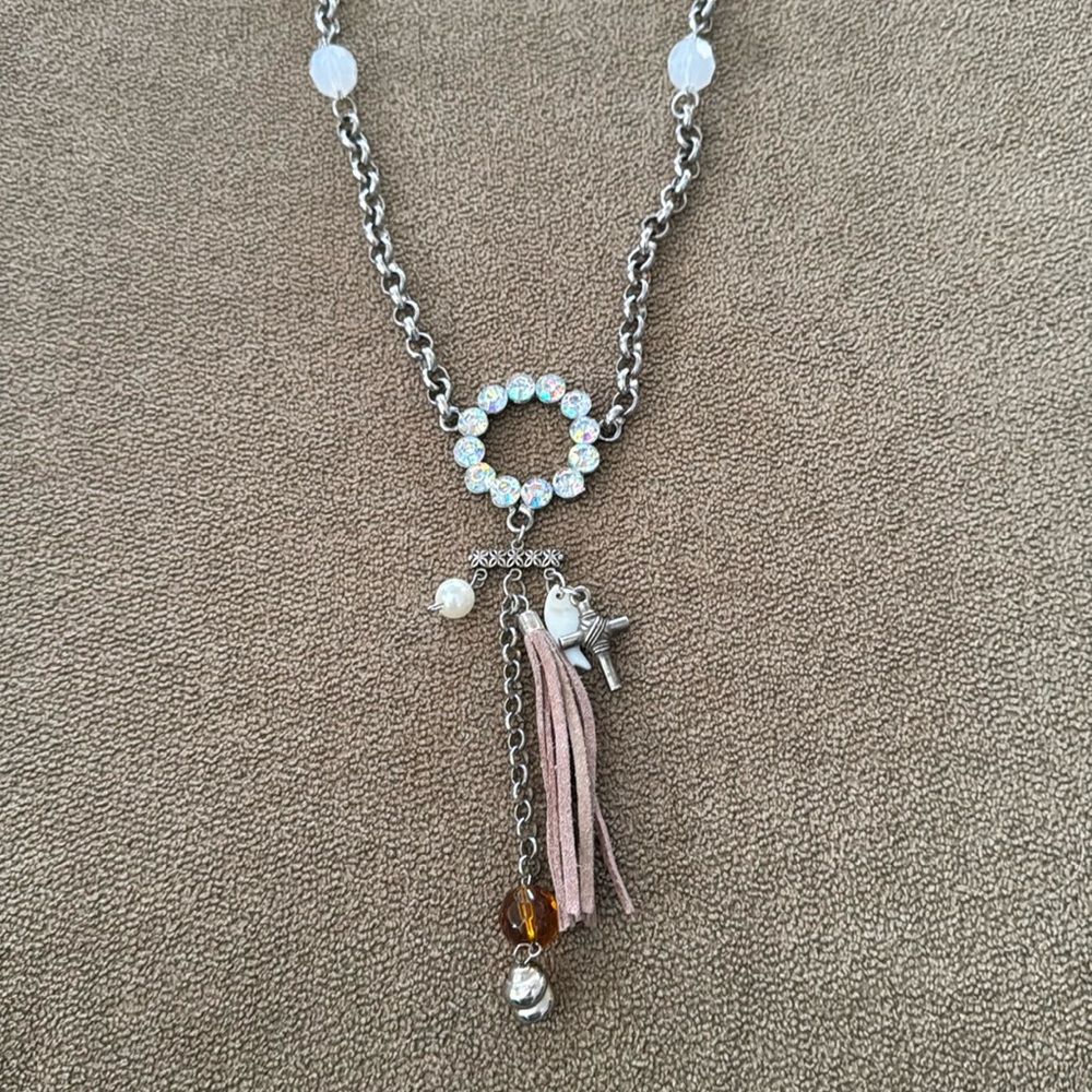 Handmade Silver Tone 34” Necklace With Charm (TD)